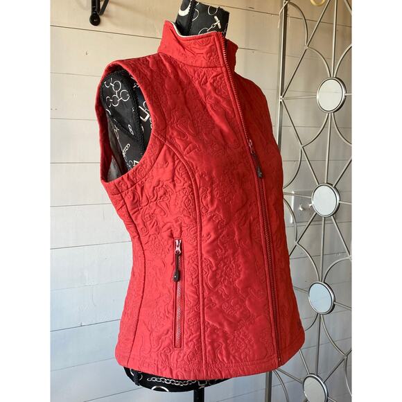 Isis Women’s 10 Floral Pattern Quilted Orange Vest w Shearling Lining NICE! - Picture 5 of 12